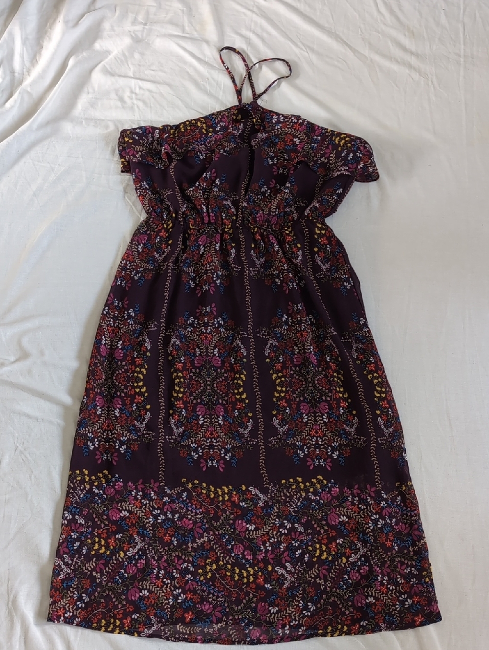 Monteau Plum Floral Halter Sundress, Sleeveless Dress
